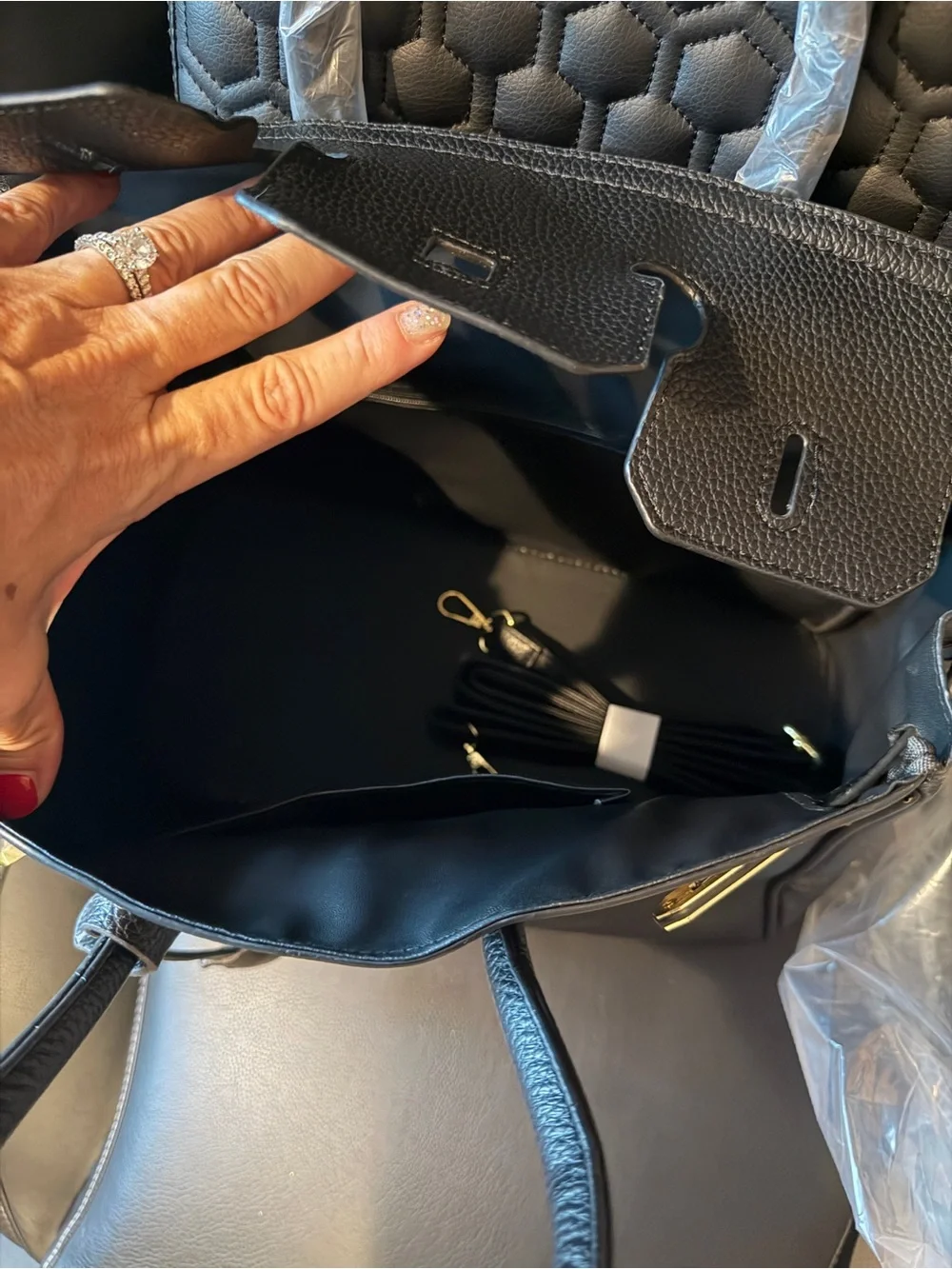 Classic Black Leather Satchel with Gold Hardware